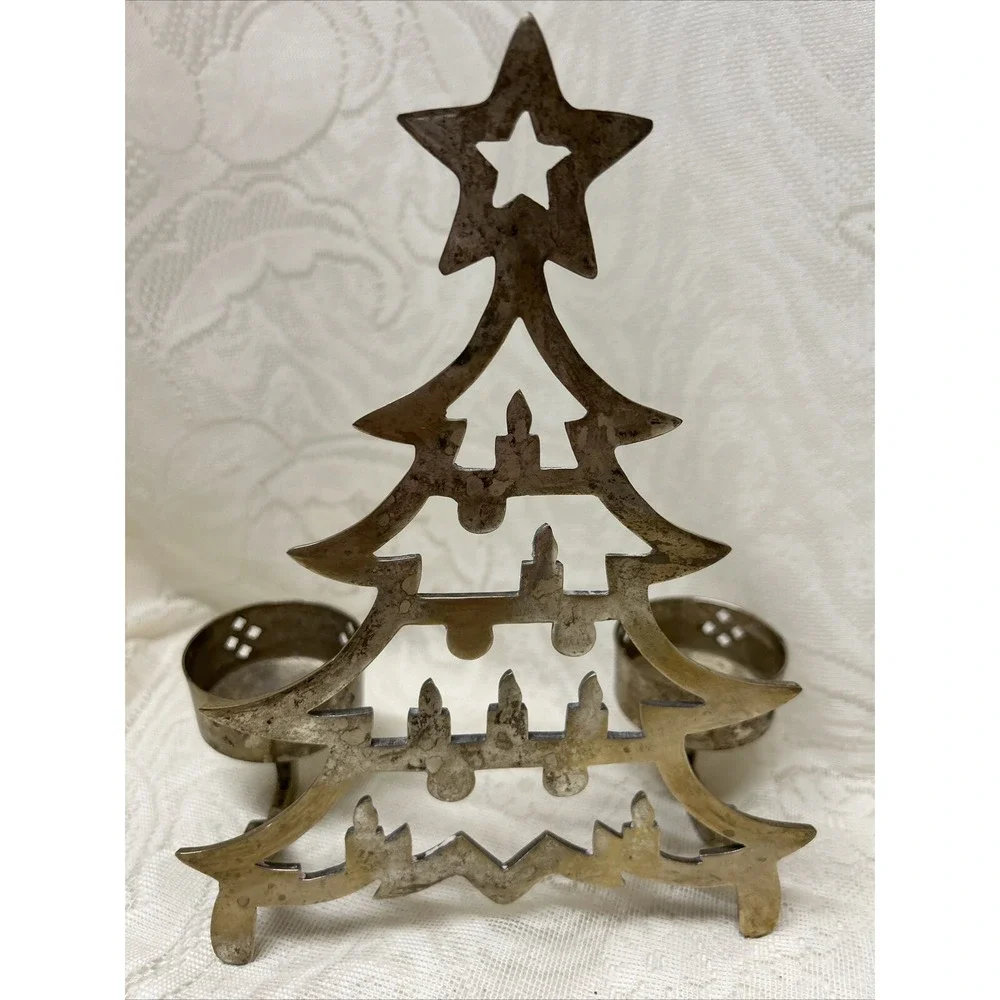 Vintage Silver‎ Plated Christmas Tree 2 Candle Holder International Silver Co